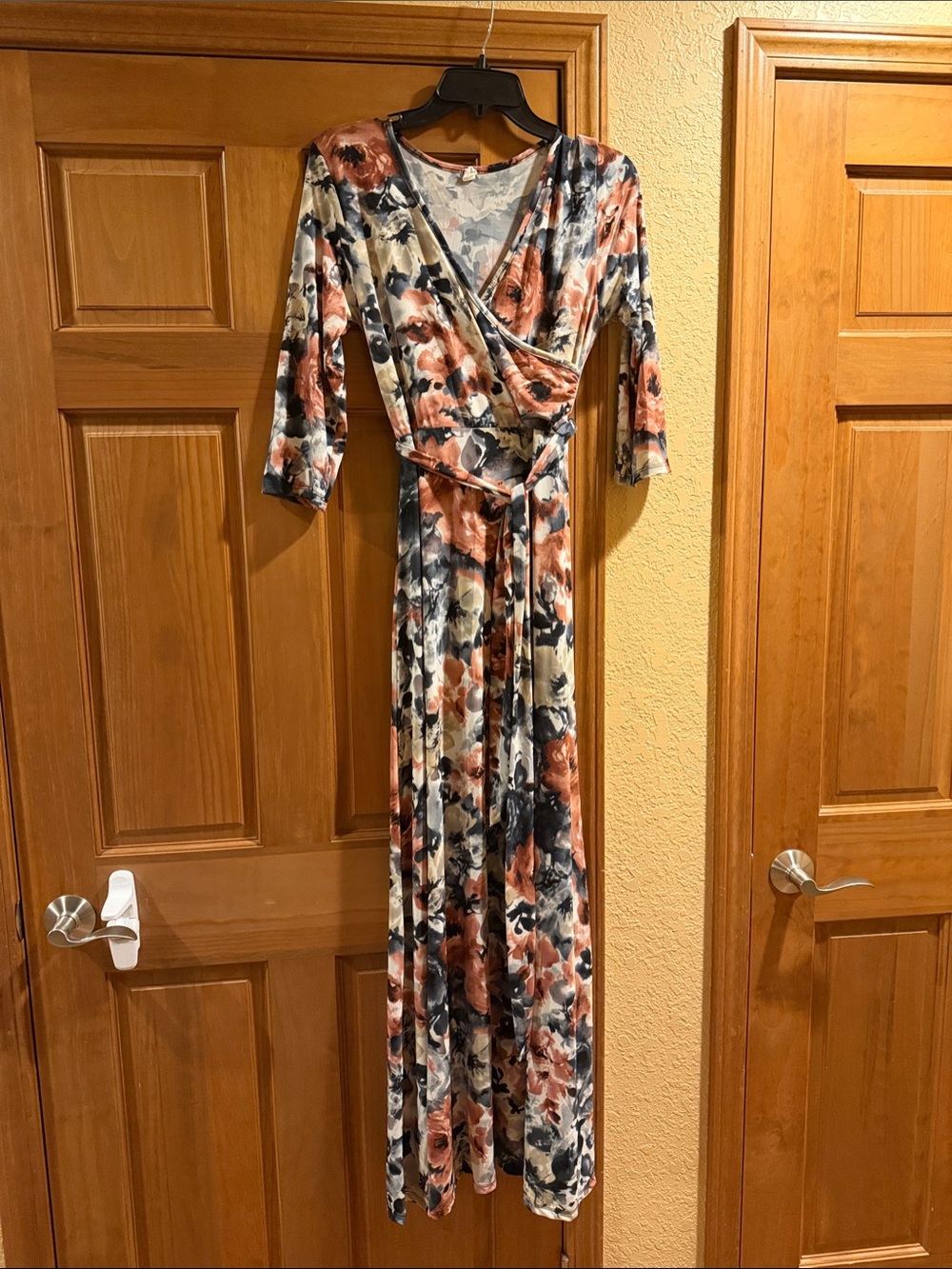 Floral Wrap Maxi Dress in Rust, Navy & Cream